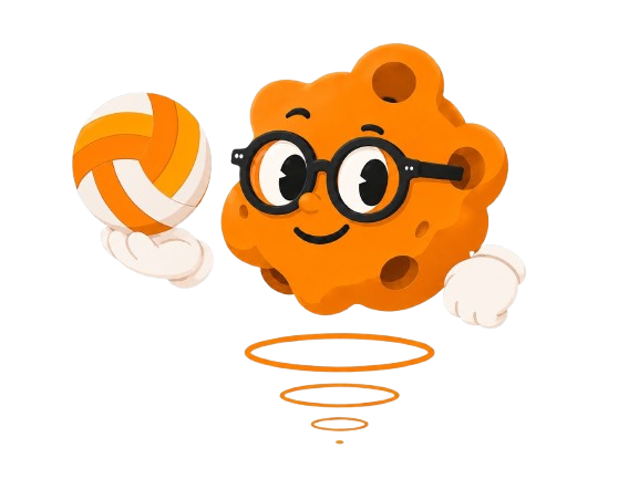 Mascota Meteoryd con una pelota de voley